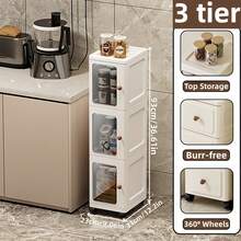 Multifunctional Stackable Rolling Storage Cabinet With Transparent Doors, Pantry Organizer, Kitchen Bathroom Shelf, Modular Stackable Rack For Kitchen, Bedroom, Bathroom, Pantry, Narrow Space Storage, 3/4/5/6 Tiers - View 14
