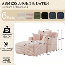 Sofa Bed Mattress - Pink + Corduroy + 1-seater - View 7