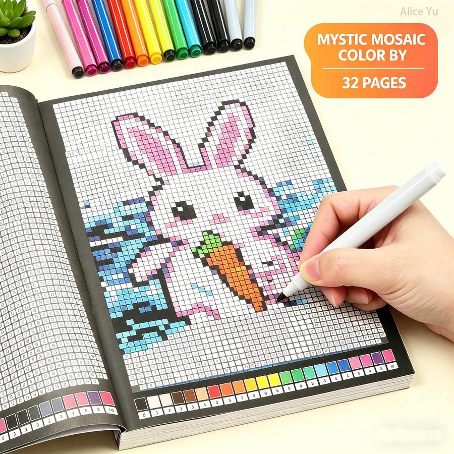 Kids 32 Themes Grid Pattern DIY Art Coloring Book, Educational Painting Activity Book, Creative Gift For Boys And Girls - Multicolor - View 1