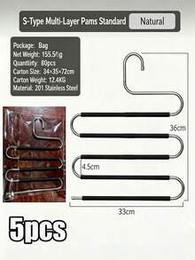 3/5pcs S-Shaped Stainless Steel Pants Hangers, Multi-Layer Space-Saving Closet Organizer, Heavy Duty Non-Slip Rust-Proof Clothes Rack, Suitable For Jeans, Leggings, Dorm, Apartment And Bedroom Storage - Multicolor - View 17