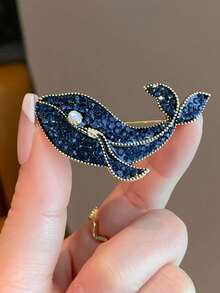 1pc Exquisite Creative Whale Brooch, High-End Animal Fashion Brooch Accessory, Elegant Suit Pin - Blue - View 2