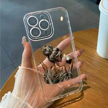 1件太空酷紅酒女孩極簡個性化TPU防摔全包手機殼，適用於Apple 17 16 15 14 13 12 11 Pro Max保護殼，兼容三星系列 - 彩色 - 查看 2
