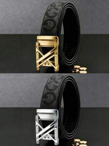 2/1pc New Men Automatic Buckle Belt, Stylish Versatile Waist Strap, Fashion Accessory For Business Formal, Office Work And Daily Jeans Casual Outfit. - Multicolor - View 8