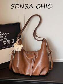 Relaxed Shoulder Bag, Soft Draping Body, With Adjustable And Detachable Shoulder Strap, Multiple Carrying Ways. Spacious Interior Storage, Neat Stitching, Lightweight And Comfortable To Wear, Suitable For Various Daily Outings, Versatile For Different Outfits, Balancing Aesthetic Appeal And Practicality. - Rust - View 8