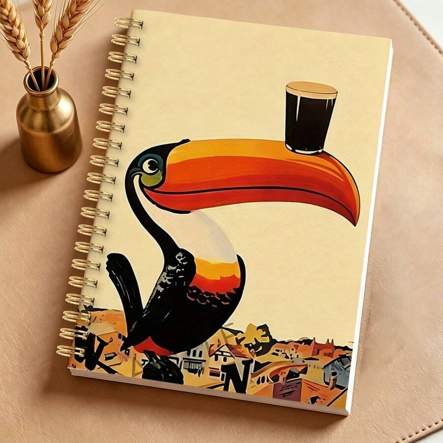 1 قطعة دفتر ملاحظات A5 برأس الببغاء الأزرق، مصمم بأسلوب عتيق، يصور مشهدًا فكاهيًا لببغاء برأس أزرق يستمتع بشرب مشروب. - متعدد الألوان - مشاهدة 1