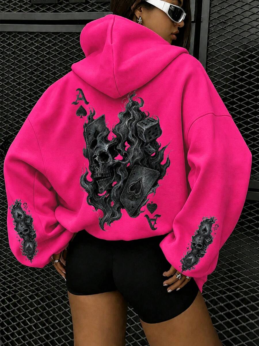 Ace Playing Card Print Sweatshirt, Plus Size Women's Casual Autumn ...