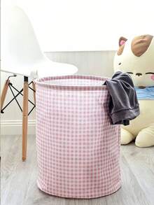 Portable Pink Fabric Storage Basket, Dual Handle Waterproof Laundry Basket, Suitable For Dormitory Bedroom And Bathroom, Large Capacity Grid Pattern Laundry Basket, Unisex, Closet Storage, Room Home Decor And Storage, Camping Travel Essential - Multicolor - View 7
