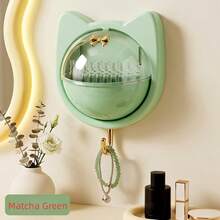 1pc Cat Ear Wall-Mounted Storage Box With Flip Lid And Hook, No-Drill Waterproof Plastic Organizer Shelf For Bathroom, Bedroom, Kitchen, Multi-Function Cosmetic, Jewelry, Cotton Swab Storage, Dust-Proof Space-Saving Organizer - Multicolor - View 11