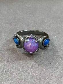 Exquisite Boho Moon Ring For Women Inlaid Purple Synthetic Opal Suitable For Daily Dating And Party Wear Unique Gift For Her. - Multicolor - View 2