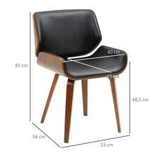 HOMCOM Dining Chairs Set Of 2 Kitchen Chairs With Backrest Vintage Black | Upholstered Chair For Dining Room And Dining Table, Chairs With Wooden Legs, Faux Leather - Black - View 3
