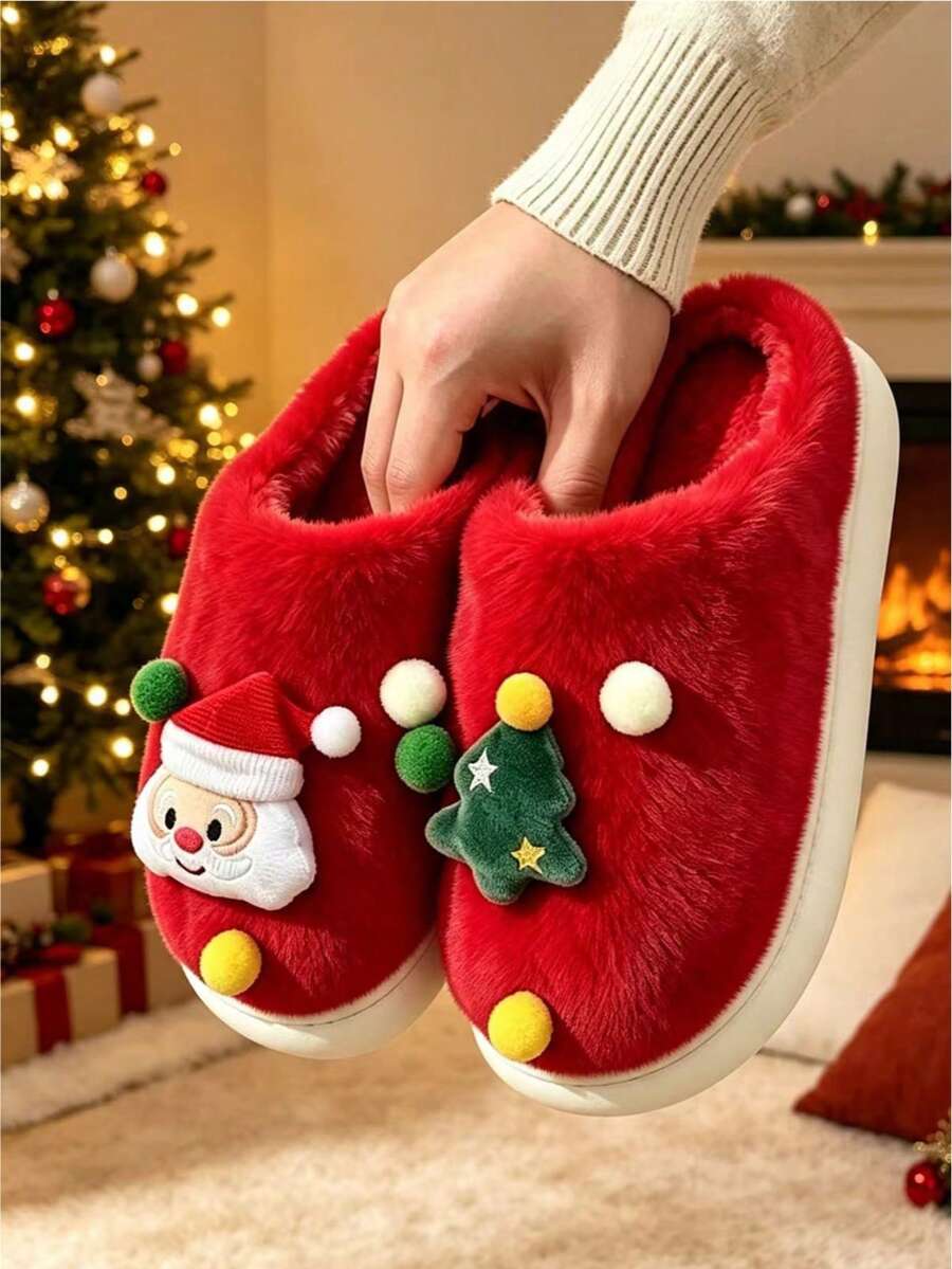 Women's Cute Christmas Atmosphere Thermal Slippers, Non-Slip Warm Comfortable Soft Sole With Thermal Lining, Couple Matching, Home Thermal Slippers