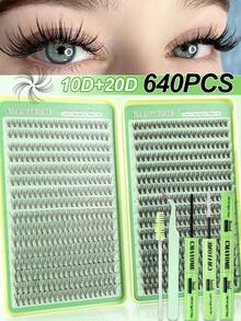 640/200pcs DIY Single Cluster False Eyelashes, Multiple Styles 9-16mm Mixed Length, 10D/20D Free Matching, Suitable For Natural Korean And Japanese Makeup, Soft And Durable, Lightweight And Delicate, Includes Glue, Brush And Tweezers Set, Easy For Daily, Date, Party And Holiday Use - Mint Green - View 4