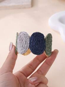 1pc Vintage Round Woven Bracelet, Bohemian Color Block Design, Versatile Bangle Suitable For Island Vacation, Countryside Outing, Commuting, And Urban Daily Wear - Multicolor - View 7