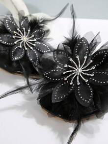 Summer Holiday Fairy Style Square Toe Applique Design Stiletto Heel Sandals For Women, Versatile Outdoor Wear Slimming Fashion French High Heel Sandals, Elegant Versatile High-End Feel - Black - View 6
