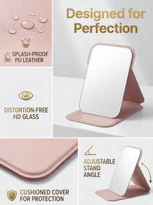 Foldable PU Makeup Mirror, Mini Portable Handheld Travel Mirror, Leather Pocket Mirror, Princess Style Mirror Suitable For Student Dorm, Makeup Accessory, Essential Travel Makeup Tool. Suitable As Gift For Women, Parents, Teachers, Halloween, Christmas, Holiday Essential - Black - View 9