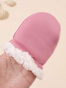 1 Pair Solid Color Anti-Scratch Warming Gloves For 0-6 Month Newborn Babies, Extra Soft & Thick, Suitable For Daily Wearing In Winter - 1Pair - View 5
