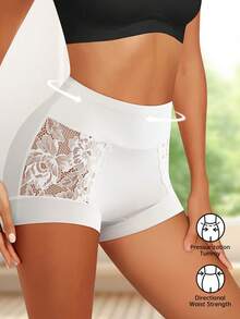 4pcs Women's Mid/High Waist Briefs, Featuring Lace Patchwork Design On Sides, Random Floral Lace Pattern, Elegant & Romantic, Full Coverage Butt Lift, Soft & Breathable Fabric, Suitable For Outdoor Cycling Or Sports - Multicolor - View 4