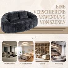 Bean Bag Sofa - Beige Chenille, Comfortable Accent Chair For Home And Outdoor Use - 黑色 - 查看 5