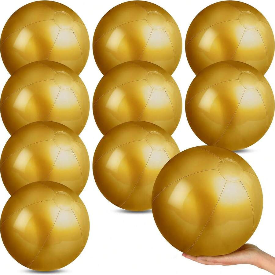 Gold /White Inflatable Beach Ball, PVC Inflatable Ball For Wedding Birthday Party Decor, Summer Pool Photo Prop - Multicolor - View 1