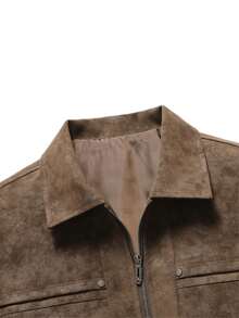 Men's Winter Long Sleeve Turn Collar Jacket, Suitable For Daily Commute, Vacation, Gift Giving - Coffee Brown - View 6