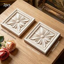 2pcs Solid Wood Carved Square Decals, Home Decorations, Woodworking Supplies, Suitable For Cabinets, Doors And Windows, Furniture, Background Walls, Porches, Offices And Other Decorations, Holiday Decorations, DIY Decorations. - Multicolor - View 14