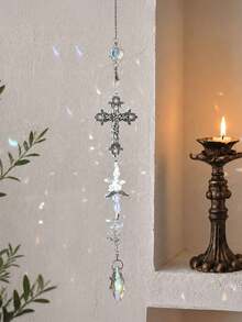 1pc Vintage Carved Metal Cross Crystal Hanging Ornament, Rainbow Sun Catcher Pendant, Suitable For Yard, Home, Bedroom Or Car Rearview Mirror Window Decoration, Faith Gift - Cross Pendant - View 4