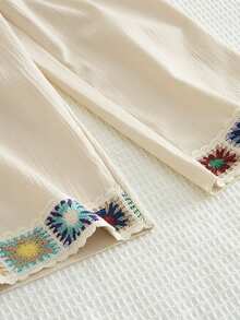 bearleader Young Girl Colorful Sunflower Embroidered Pleated Top And Loose Vacation Pants 2pcs Set - Beige - View 9