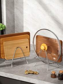 Cutting Board Storage Box, Triangular Cutting Board Rack, Black Metal Cutting Board Holder, Pot Lid Storage Rack, Suitable For Cabinet Countertop - Multicolor - View 2