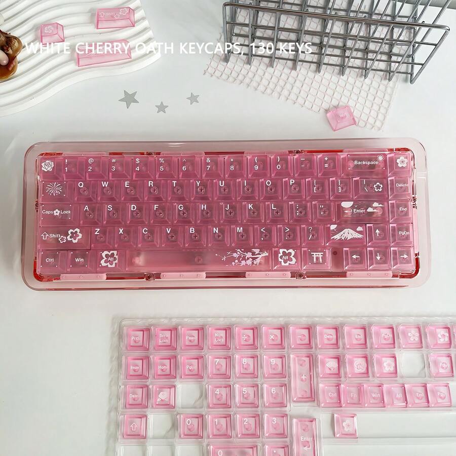 白色櫻桃祈禱粉 DIY 個性化鍵帽 原高 PC 半透明磨砂 機械鍵盤適用 - 查看 1