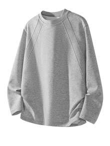 1pc Light Gray Men's Sweatshirt, Basic Crew Neck Pullover, Fine Knit Fabric, Draped Loose Fit, Minimalist Texture, Lazy Vacation Style, Machine Washable And Dry Cleanable, Early Autumn Short Trip Holiday Outfit - Light Grey - View 7