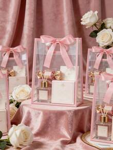 Transparent Gift Bags With Black Trim And Satin Bow; Reusable Transparent PVC Tote Bags For Classroom Rewards, Wedding, Bridal Shower, Birthday Gift Packaging And More. These Gift Bags Can Also Be Used To Wrap Flowers, Perfect For Use In Boutiques (Available In Multiple Colors). - Transparent Gift Bag - View 6