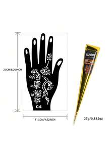 6PCS (2pcs Henna Paste + 2pcs Hand Stencils) Combo Set Henna Nail Art Tattoo Cream With Storage Box Semi-Permanent Plant-Based Tattoo Ink For Hands And Body - Multicolor - View 11