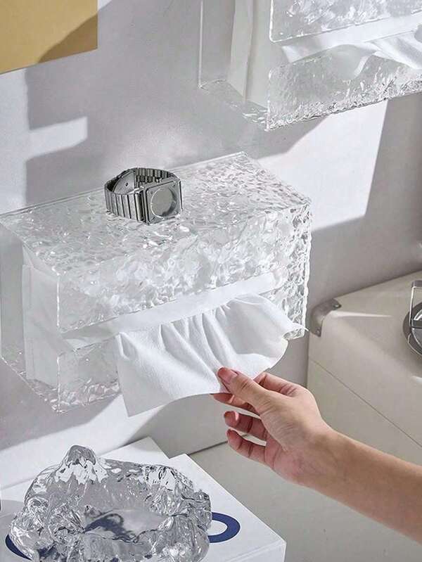 Translucent Wall-Mounted Tissue Box, Self-Adhesive No-Drill Tissue Holder, Multi-Purpose Desktop Tissue Storage Box, Suitable For Bathroom, Kitchen, Bedroom, Home And Holiday Decor