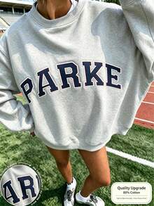2026New Arrival Bestseller Women's Casual "PARKE" Letter Print Loose Pullover Sweatshirt, Encountering Lazy Fashion, Women's Graphic Tops Clothes. - 灰色 - 查看 12