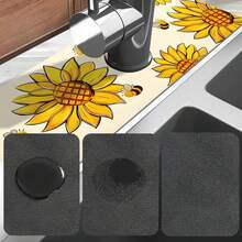 1pc Autumn Floral Pattern Rubber Faucet Splash Guard, Bathroom Faucet Splash Pad, Mud Guard, Moisture-Proof Anti-Slip Faucet Pad, Kitchen Countertop Accessory. Protect Your Kitchen Countertop. - Multicolor - View 9