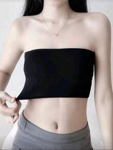 4pcs Women's Anti-Slip Bandeau, One-Piece Seamless Anti-Exposure Bra, High Elasticity Bottom Band Strapless Breathable Underwear, Faux Collar - Multicolor - View 3