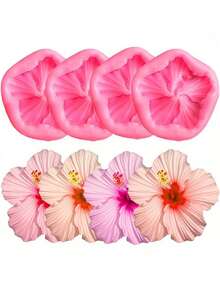 4pcs Hibiscus Flower Silicone Mold, Featuring 3D Hibiscus Flower Design, Perfect For Making Handmade Soap, Plaster, Clay, And Resin. Ideal For Occasions Like Valentine's Day, Easter, Mother's Day, And Weddings. - 4pcs Flowers - View 2