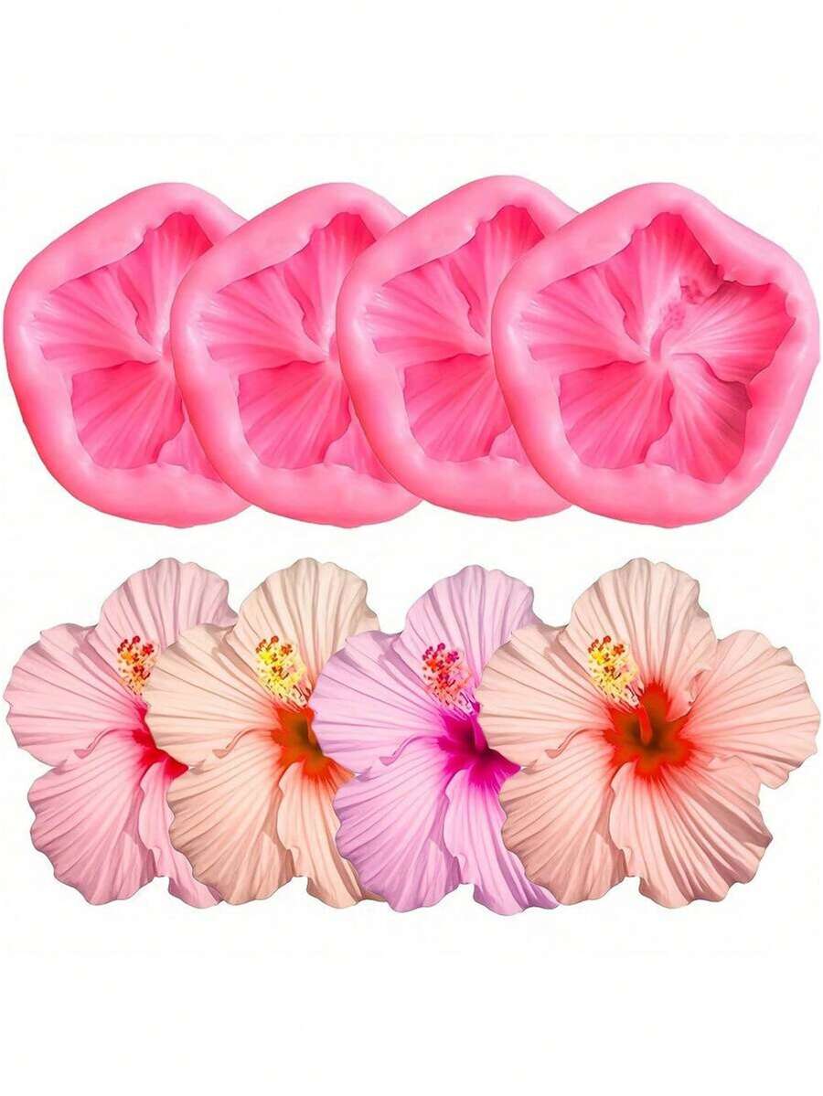 4pcs Hibiscus Flower Silicone Mold, Featuring 3D Hibiscus Flower Design, Perfect For Making Handmade Soap, Plaster, Clay, And Resin. Ideal For Occasions Like Valentine's Day, Easter, Mother's Day, And Weddings.