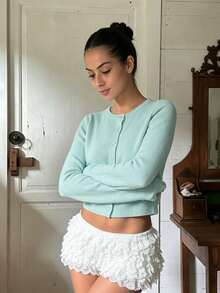 Autumn/Winter Casual Versatile Solid Color Knit Cardigan - Mint Blue - View 6