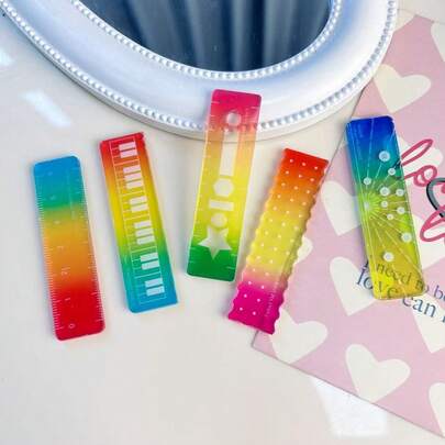 1 Set 5 pezzi Righelli arcobaleno a misura di palmo, Righelli scala mini colore caramella per planner, Righelli dritti compatti trasparenti ondulati colorati, Essenziali per il ritorno a scuola, Bomboniere per feste, Forniture per ufficio, Cancelleria per la casa, Set indispensabile per esami