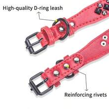 Collar para perro de cuero PU suave con remaches y pinchos de hongo, collar ajustable para mascotas pequeñas, adecuado para perros pequeños - Multicolor - Ver 7