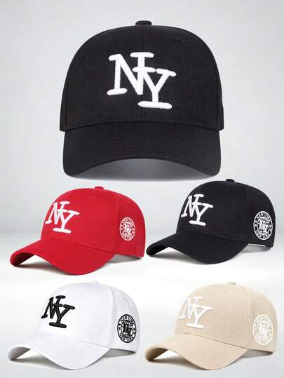 1pc NY Letter Embroidered Baseball Cap Side New York Logo Print Curved Brim Adjustable Casual Sports Hat For Men Women Daily Outdoor Street Wear