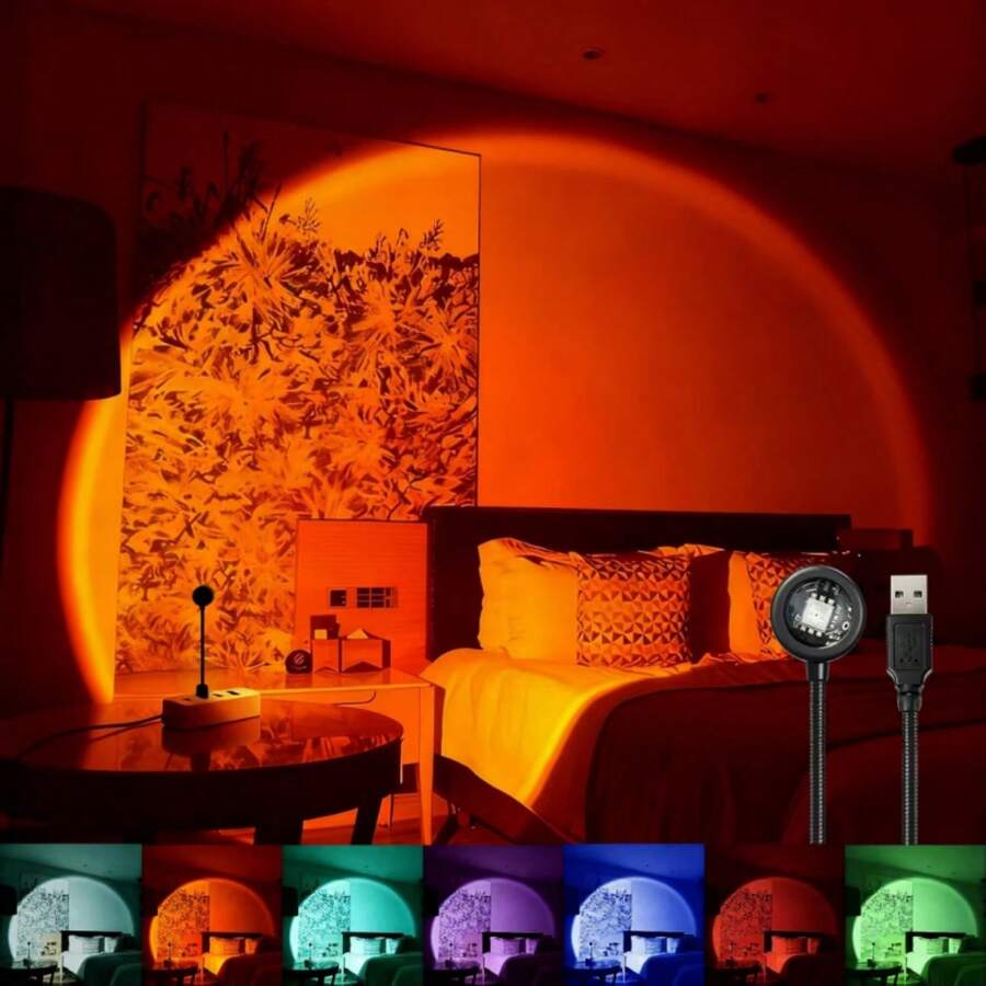 USB LED Sunset Lamp LED Rainbow Neon Light Night Light Projector Home Decor Atmosphere Light Bedroom Living Room Wall Gift Photography - Seven-color Sunset Lamp - View 1