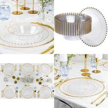 Pcs Plastic Dinner Plates Bowls Disposable Plastic Fancy Heavy Duty Party Dishes 12 Oz Clear And Gold Bead Bowls - Clear Gold Beaded Collection 12 oz Bowls - View 1