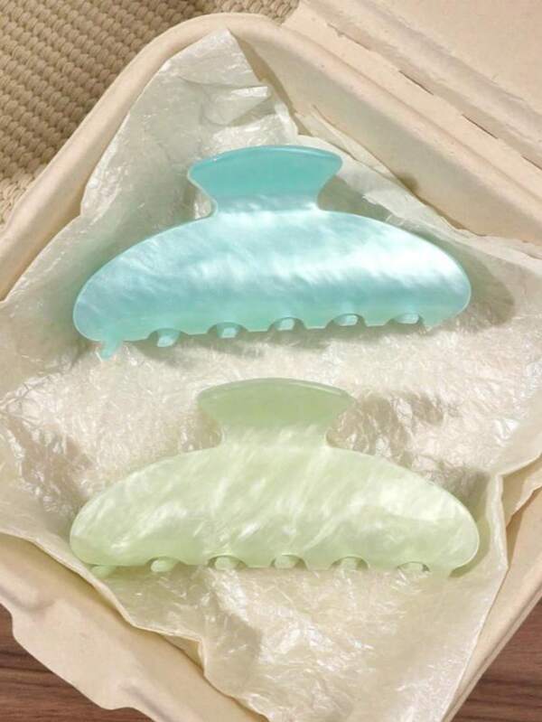2pcs Set Grass Green & Mint Blue Acetate Material Shell Texture Half-Circle Hair Claw, High Crown Back Head Updo Half-Up Hair Claw, Korean Style Gentle Elegant Sweet Girly Spring Romantic Atmosphere High-End Versatile Travel Picnic Hair Accessory