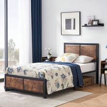 VECELO Double Size Bed Frame With Wooden Headboard And Footboard, Metal Platform Bed, Easy To Assembly - Rust Brown - View 8