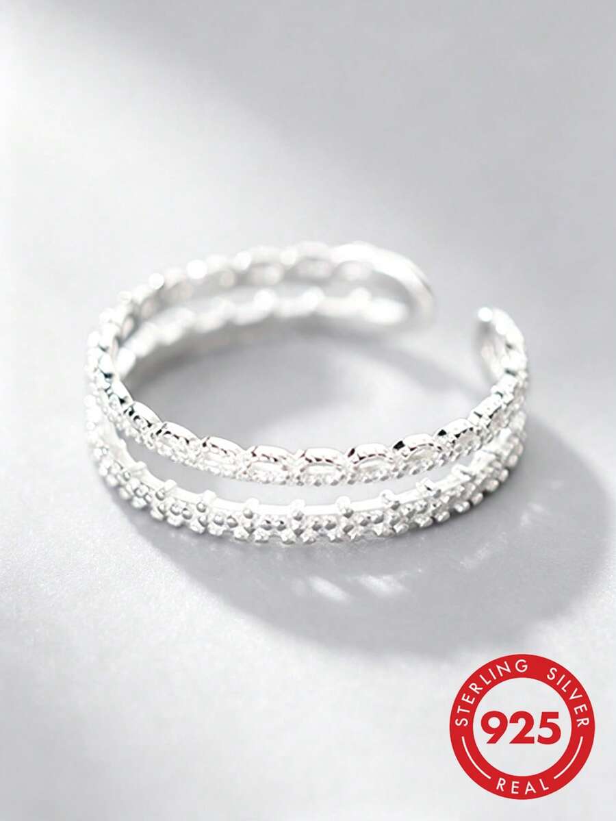 HuooNew 1pc 925 Sterling Silver Open Ring Jewelry, Unisex Design - Silver - View 1