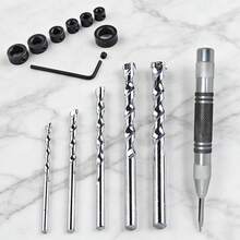 UNISURE 1 Set 14pcs Multi-Size Depth Stop Alloy Drill Bit Set (Includes 5pcs Drill Bits + 7 Depth Stop Rings + Wrench + 4" Black & White Center Punch), Minimalist Cylindrical Design With Depth Stop Rings, Drilling And Hole Opening Auxiliary Tool, Suitable For Construction, Home Decoration And Father's Day Gift - Limit Ring + Drill Bit + Center Punch - View 5