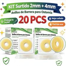 Pulsovital Kit Anillos de Barrera Cutánea para Ostomía Espesor 2mm y 4mm, Moldeables Hidrocoloide Recortables 20‑40mm / 40‑70mm, Resistente a Fugas, 20 Pcs Total - Albaricoque - Ver 12