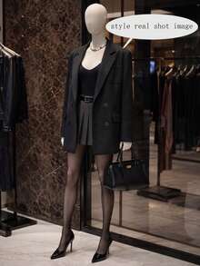 HOMEYEE 女款復古優雅翻領長袖休閒商務專業OL西裝外套上衣，秋冬春季黑色 - 黑色 - 查看 4